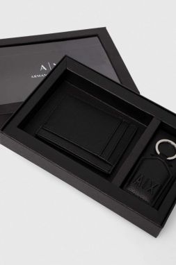 Kožené puzdro na karty a prívesok Armani Exchange čierna farba, 958510 3F892
