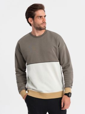 Ombre Men's OVERSIZE sweatshirt with contrasting color combination - khaki