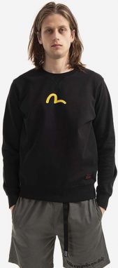 Bavlnená mikina Evisu Sweatshirt With Seagull Print 2EABSM1SW321XXCT BLACK pánska, čierna farba, s potlačou