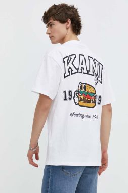 Bavlnené tričko Karl Kani pánsky, biela farba, s nášivkou