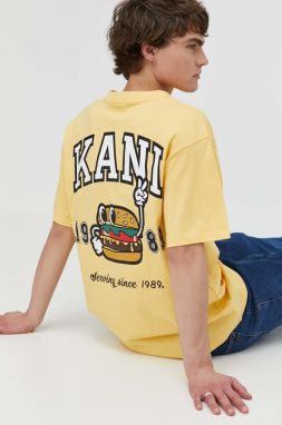 Bavlnené tričko Karl Kani pánsky, žltá farba, s potlačou