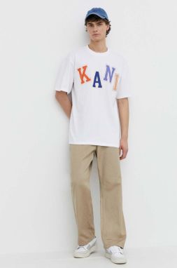 Bavlnené tričko Karl Kani pánsky, biela farba, s potlačou