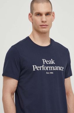 Bavlnené tričko Peak Performance pánsky, tmavomodrá farba, s potlačou