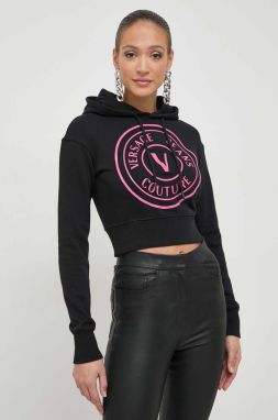 Bavlnená mikina Versace Jeans Couture dámska, čierna farba, s kapucňou, s potlačou, 76HAIG05 CF01G
