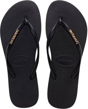 Žabky Havaianas SLIM LOGO dámske, čierna farba, na plochom podpätku, 4119875.1924