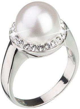 Evolution Group Strieborný perlový prsteň s kryštálmi Swarovski London Style 35021.1 52 mm