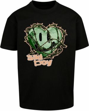 MT Upscale Tričko 'Sad Boy'  zelená / broskyňová / čierna