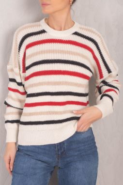 armonika Women's Colorful Elastic Sleeve and Waist Striped Thessaloniki Knitted Sweater