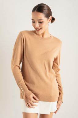 Lafaba Women's Camel Crew Neck Basic Knitwear Sweater