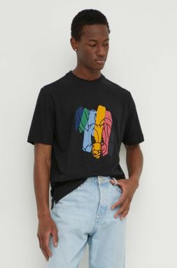 Tričko s prímesou ľanu PS Paul Smith čierna farba, s potlačou