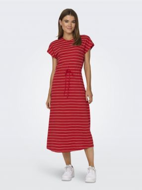 Červené dámske pruhované basic midi šaty ONLY May