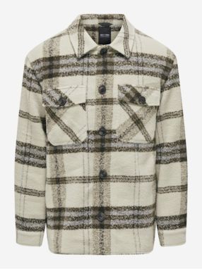 Brown-Beige Mens Checkered Shirt Jacket ONLY & SONS Cane - Men