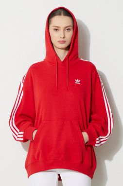 Mikina adidas Originals 3-Stripes Hoodie OS dámska, červená farba, s kapucňou, s nášivkou, IN8397