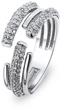 Brilio Silver Luxusný otvorený prsteň s čírymi zirkónmi RI036W