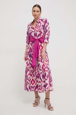 Bavlnené šaty Luisa Spagnoli ružová farba, maxi, áčkový strih