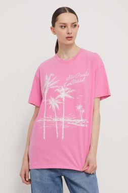 Bavlnené tričko Hollister Co. dámsky, ružová farba
