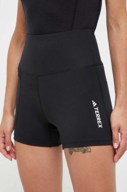 Športové krátke nohavice adidas TERREX Multi dámske, čierna farba, s potlačou, vysoký pás, IB1892