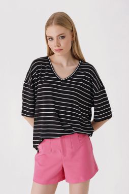 Bigdart 4307 Striped Oversize T-Shirt - Black