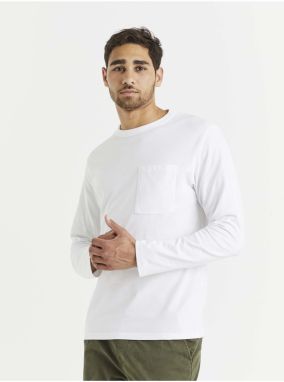 Biele pánske basic tričko s vreckom Celio