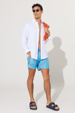 AC&Co / Altınyıldız Classics Men's Turquoise Standard Fit Regular Fit Pocket Quick Dry Patterned Marine Shorts