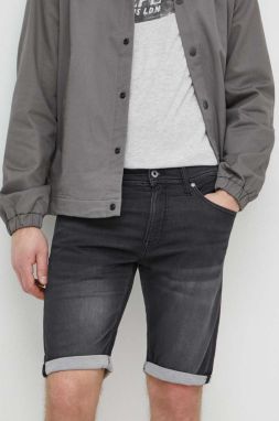 Rifľové krátke nohavice Pepe Jeans SLIM GYMDIGO SHORT pánske, čierna farba, PM801075XG7