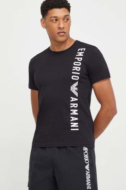 Bavlnené tričko Emporio Armani Underwear pánsky, čierna farba, s potlačou