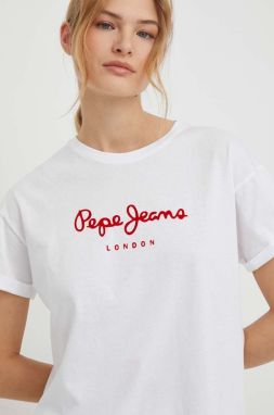 Bavlnené tričko Pepe Jeans dámsky, biela farba