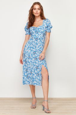 Trendyol Blue A-Line Floral Viscose Midi Woven Dress