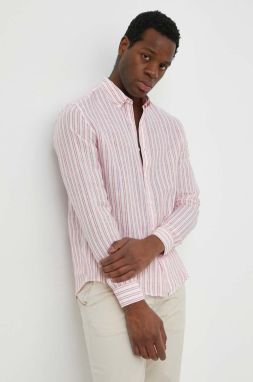 Ľanová košeľa Michael Kors ružová farba, regular, s golierom button-down