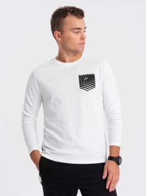 Ombre Longsleeve męski z printem w kształcie kieszonki - biały