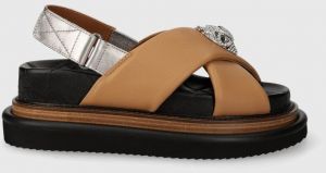 Kožené sandále Kurt Geiger London Orson Cross Strap Sandal dámske, béžová farba, na platforme, 9992248109