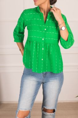 armonika Women's Green Six Shirred Quarter Sleeve Shirt