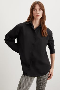 GRIMELANGE Celia Women's 100% Cotton Oversize Fit Black Shirt