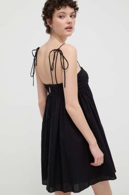 Bavlnené šaty HUGO čierna farba, mini, áčkový strih, 50510433