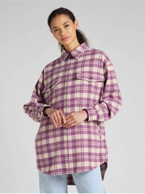 Cream-pink ladies plaid shirt jacket with wool Lee - Ladies