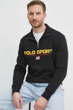 Mikina Polo Ralph Lauren pánska, čierna farba, s potlačou