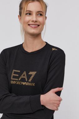 Mikina EA7 Emporio Armani dámska, čierna farba, s nášivkou