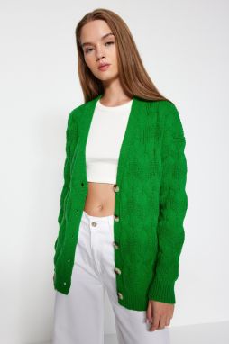 Trendyol Green Wide Fit Midi vlasy Pletený sveter Kardigán