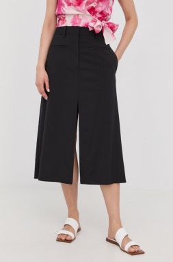 Vlnená sukňa Victoria Beckham čierna farba, midi, áčkový strih