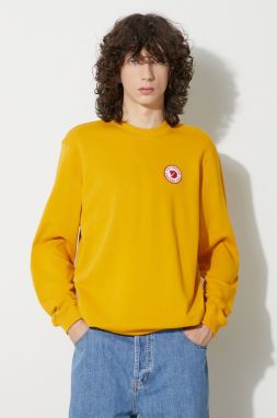 Bavlnená mikina Fjallraven 1960 Logo Badge Sweater pánska, žltá farba, s nášivkou, F87163