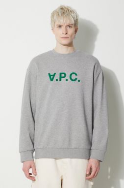 Bavlnená mikina A.P.C. Sweat Eliot pánska, šedá farba, s potlačou, COFDX.H27836.PLB