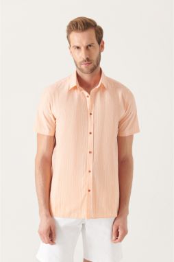 Avva Men's Orange Wrinkled Short Sleeve Shirt