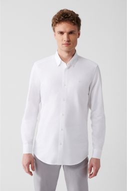 Avva Men's White 100% Cotton Buttoned Down Collar Dobby Chic Slim Fit Shirt