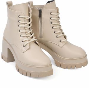 Capone Outfitters Women's Round Toe Lace-Up Mid Heel Boots.