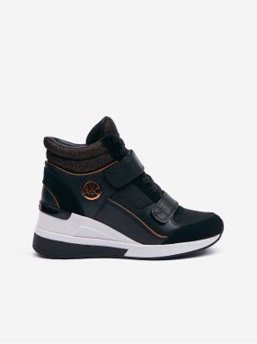 Black Women's Leather Wedge Ankle Sneakers Michael Kors Gen - Women
