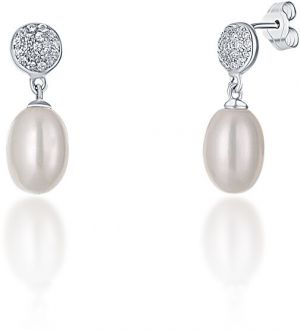 JwL Luxury Pearls Strieborné náušnice s pravou perlou a zirkónmi JL0684