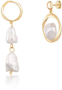 JwL Luxury Pearls Asymetrické pozlátené náušnice s pravými barokovými perlami JL0723