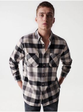 White-black Mens Checkered Shirt Salsa Jeans - Mens