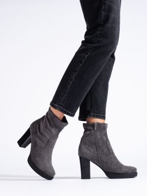 DASZYŃSKI Suede grey ankle boots with a high heel Daszyński