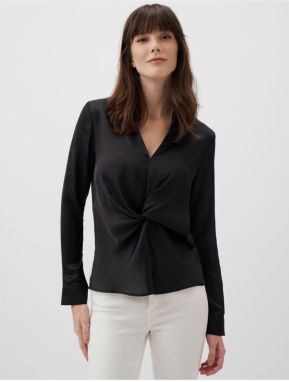 Jimmy Key Black High Collar Long Sleeve Stylish Satin Blouse